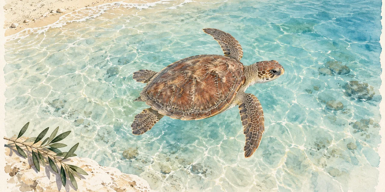 Kıyı sularında yüzen bir caretta caretta illüstrasyonu